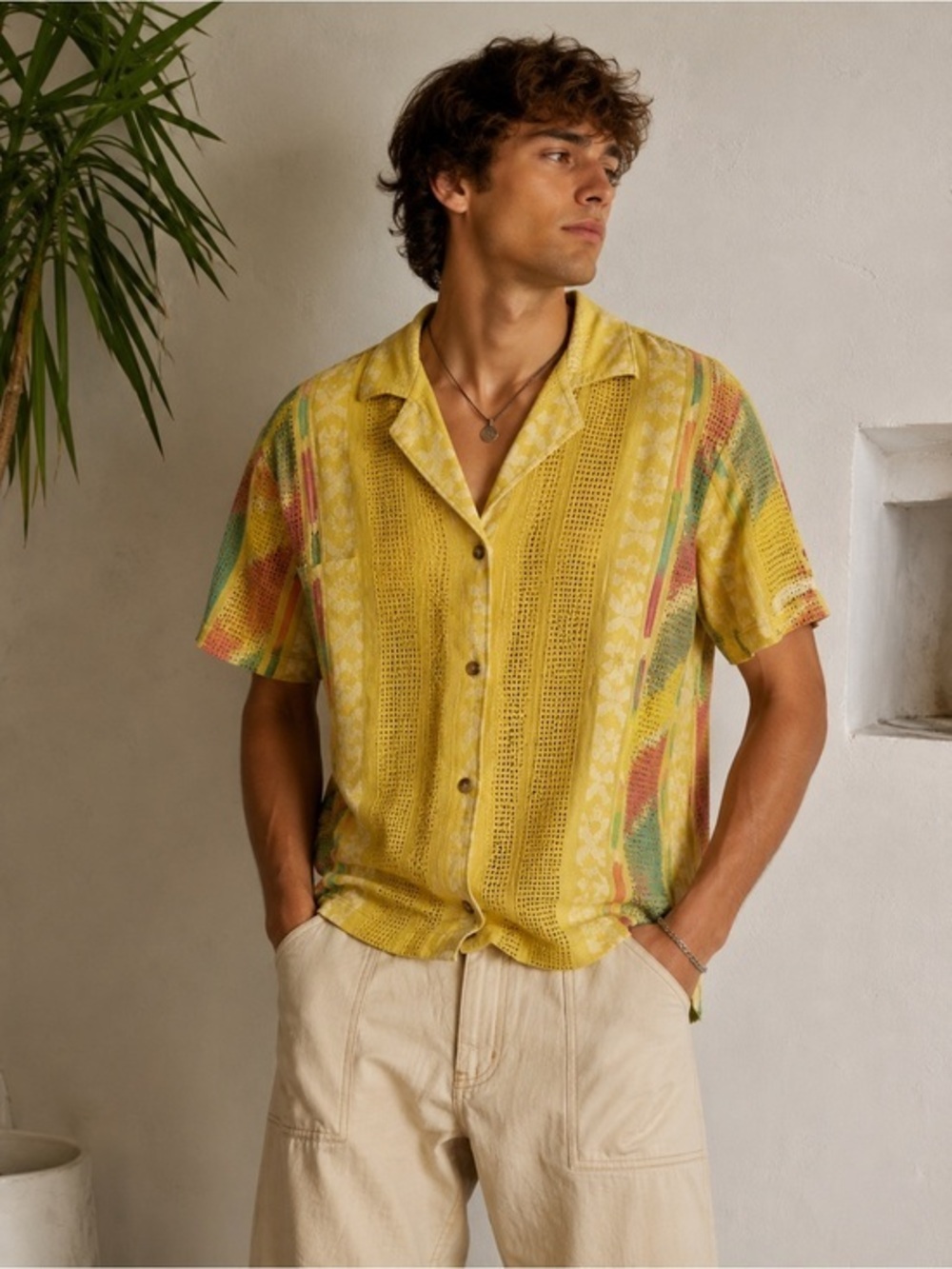 Urban Outfitters Yellow Textured Knit Button Front Shirt XS Boho Retro